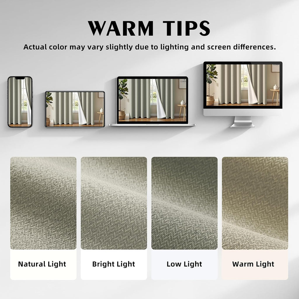 Linen Beige 54x84 Inch Herringbone Blackout 2 Panels Curtains