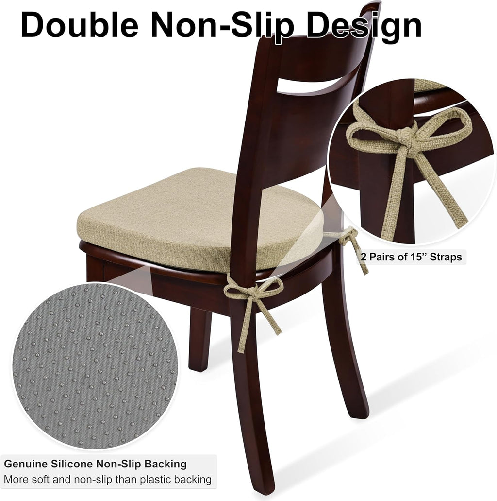 Natural Linen Non Slip Dining Chair Cushions Set of 4