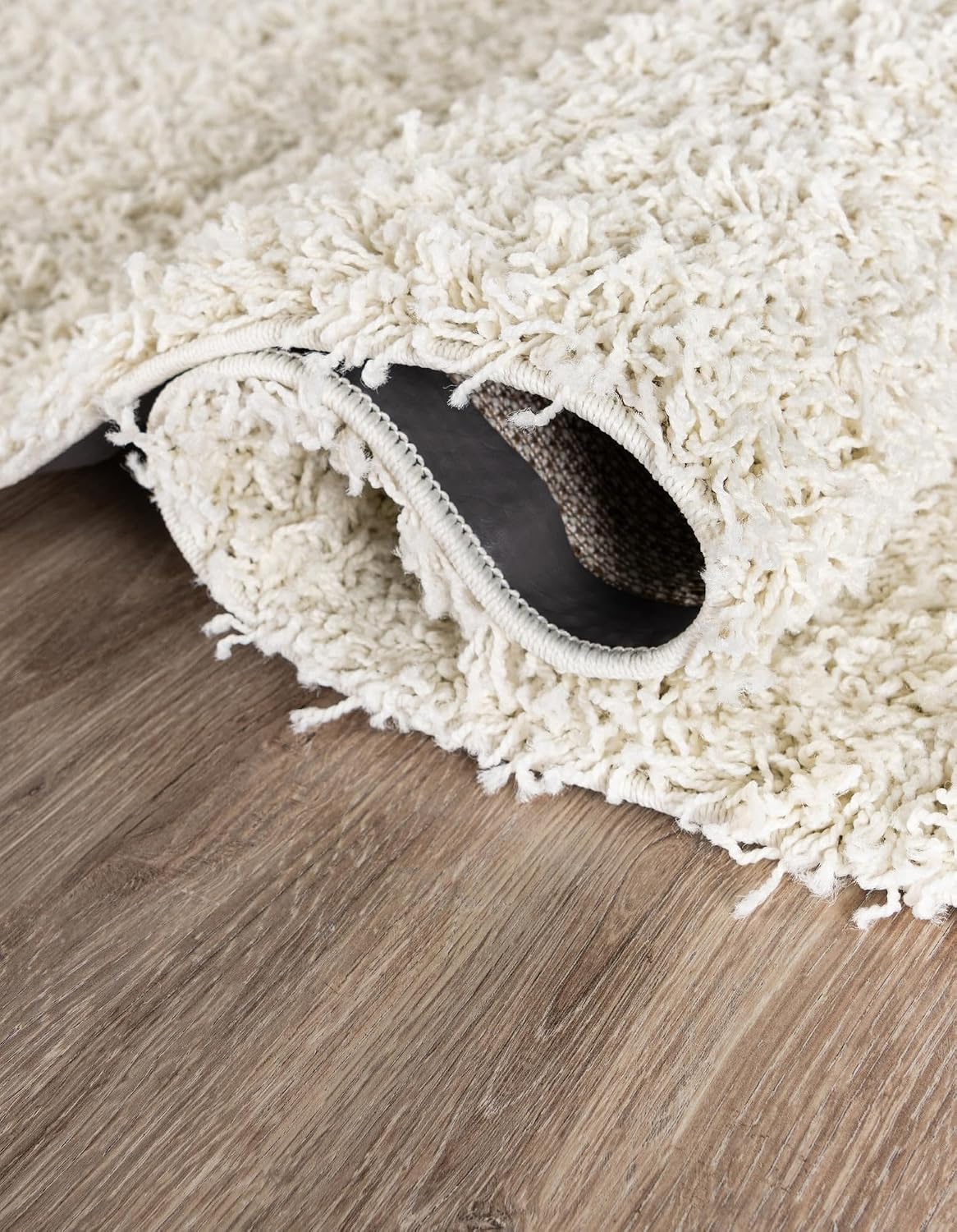 Pure Ivory Unique Loom Solid Shag 5'3"x8' Rectangle Area Rug