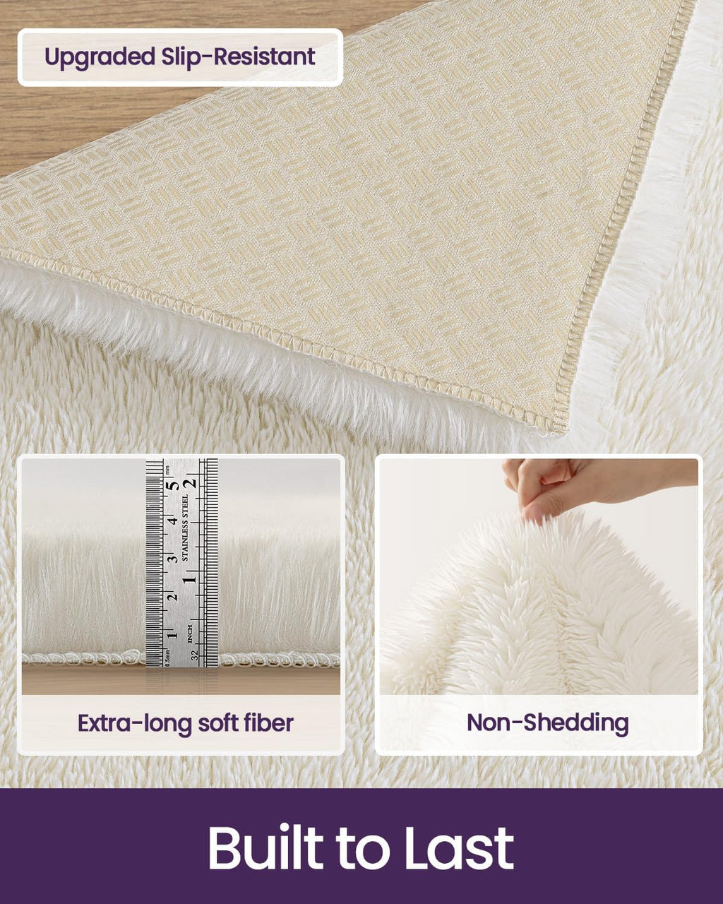 Ivory 6x9 Washable Non Slip Shag Area Rug