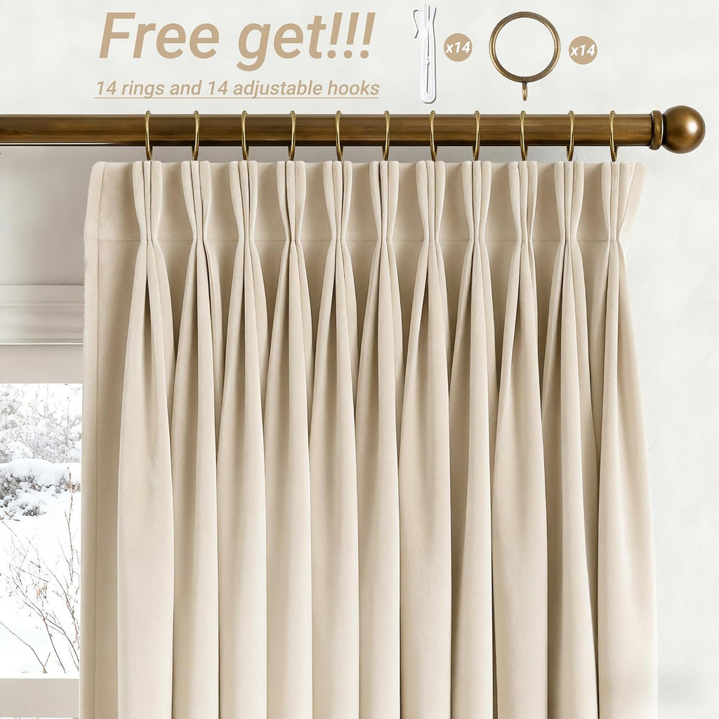 Cream Velvet Pinch Pleat Curtains