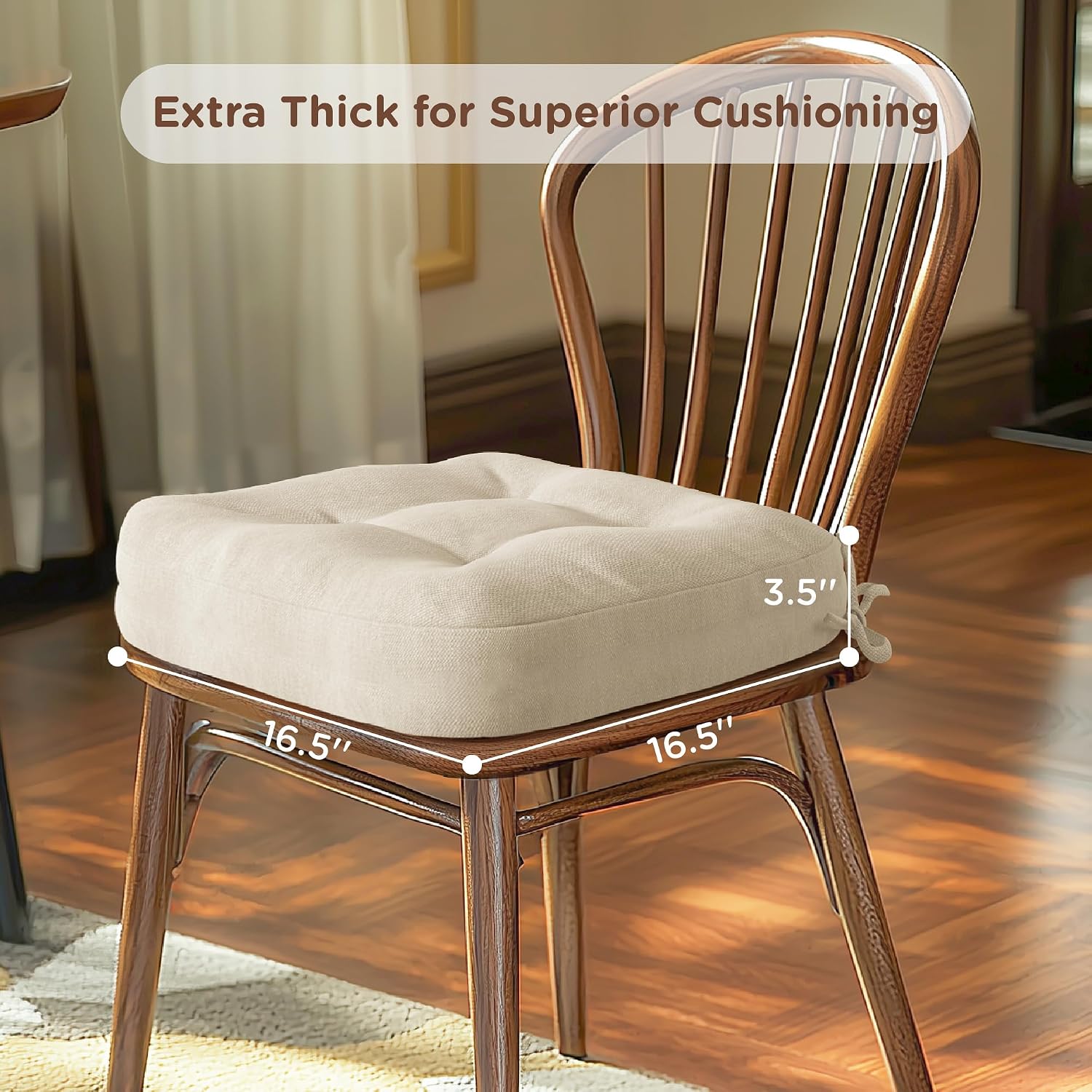 Beige Memory Foam Dining Chair Cushions 4 Pack