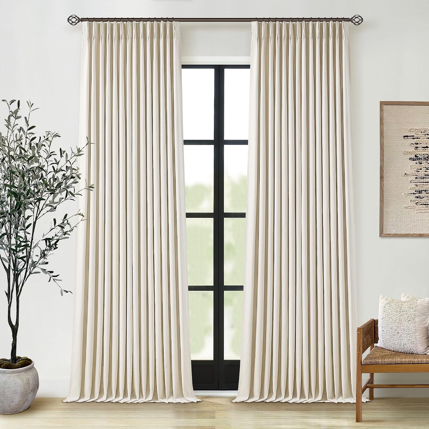 Cream Beige Linen Blackout Curtains