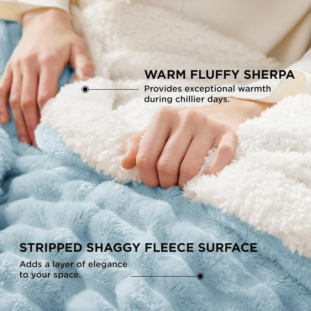 Sky Blue Thick Warm Sherpa Throw Blanket