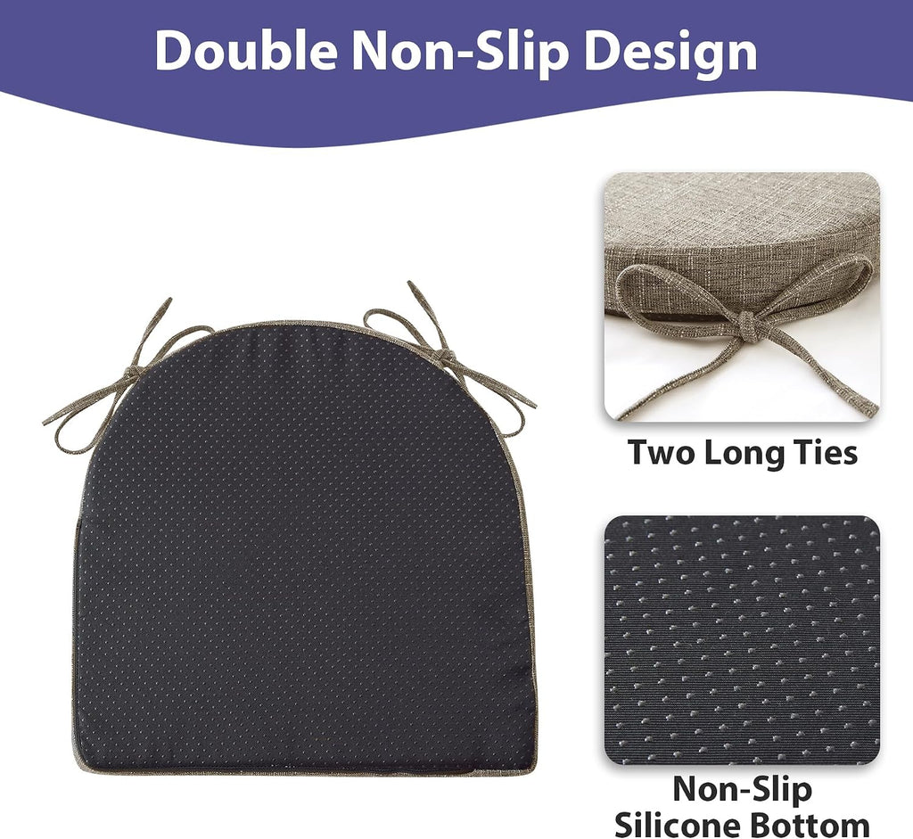 Khaki Non Slip Dining Chair Cushions Set of 4