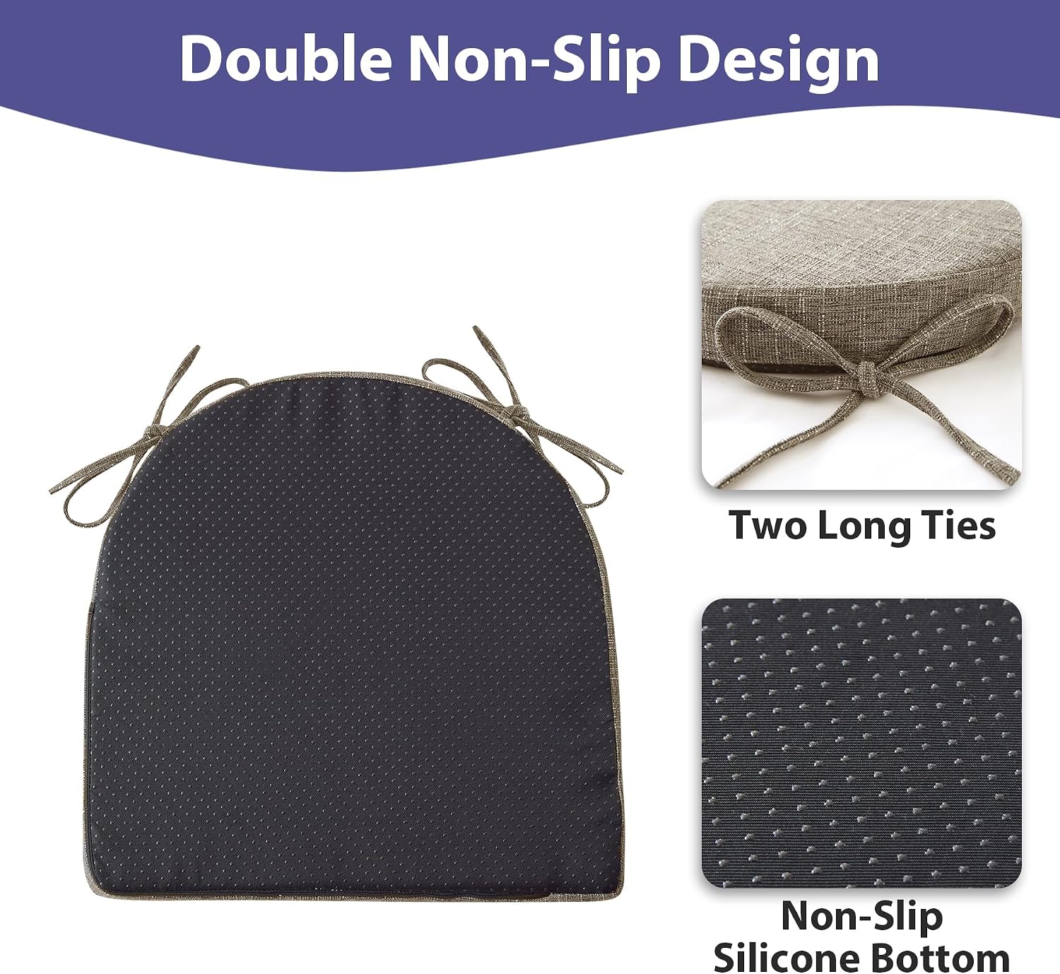 Khaki Non Slip Dining Chair Cushions Set of 4