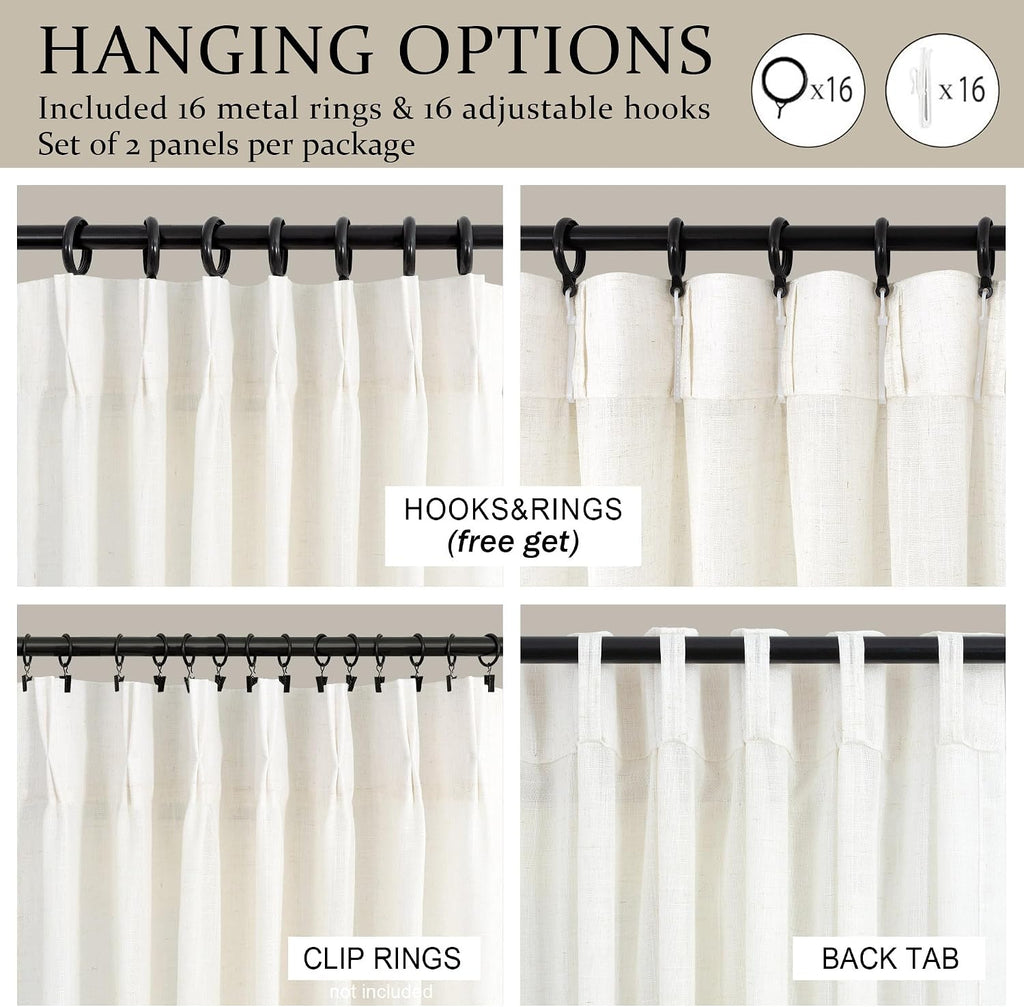Cream 84 Inch 2 Panels Pinch Pleated Linen Curtains