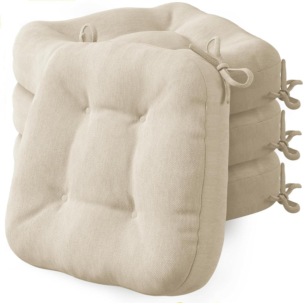 Beige Memory Foam Dining Chair Cushions 4 Pack