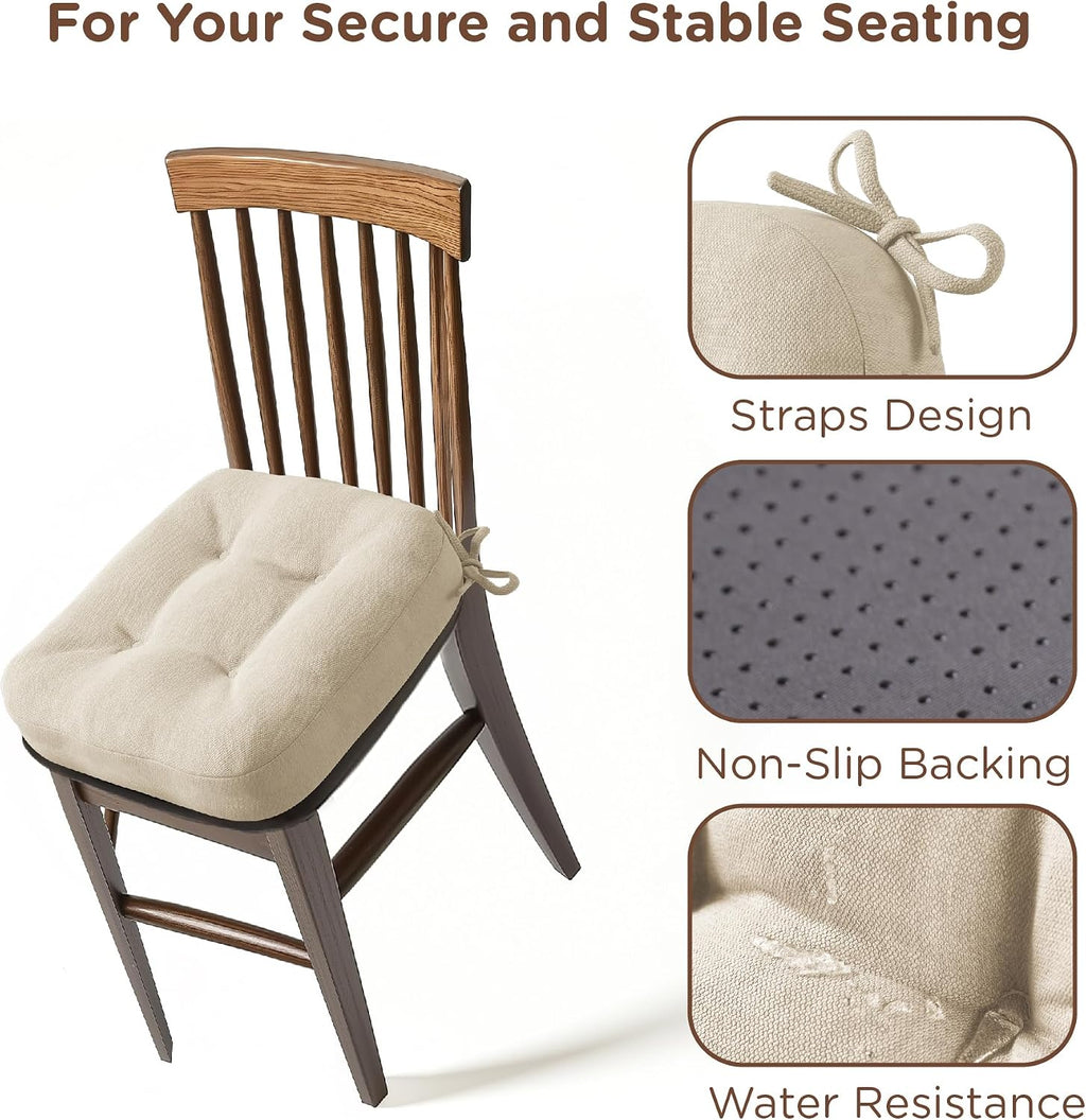 Beige Memory Foam Dining Chair Cushions 4 Pack