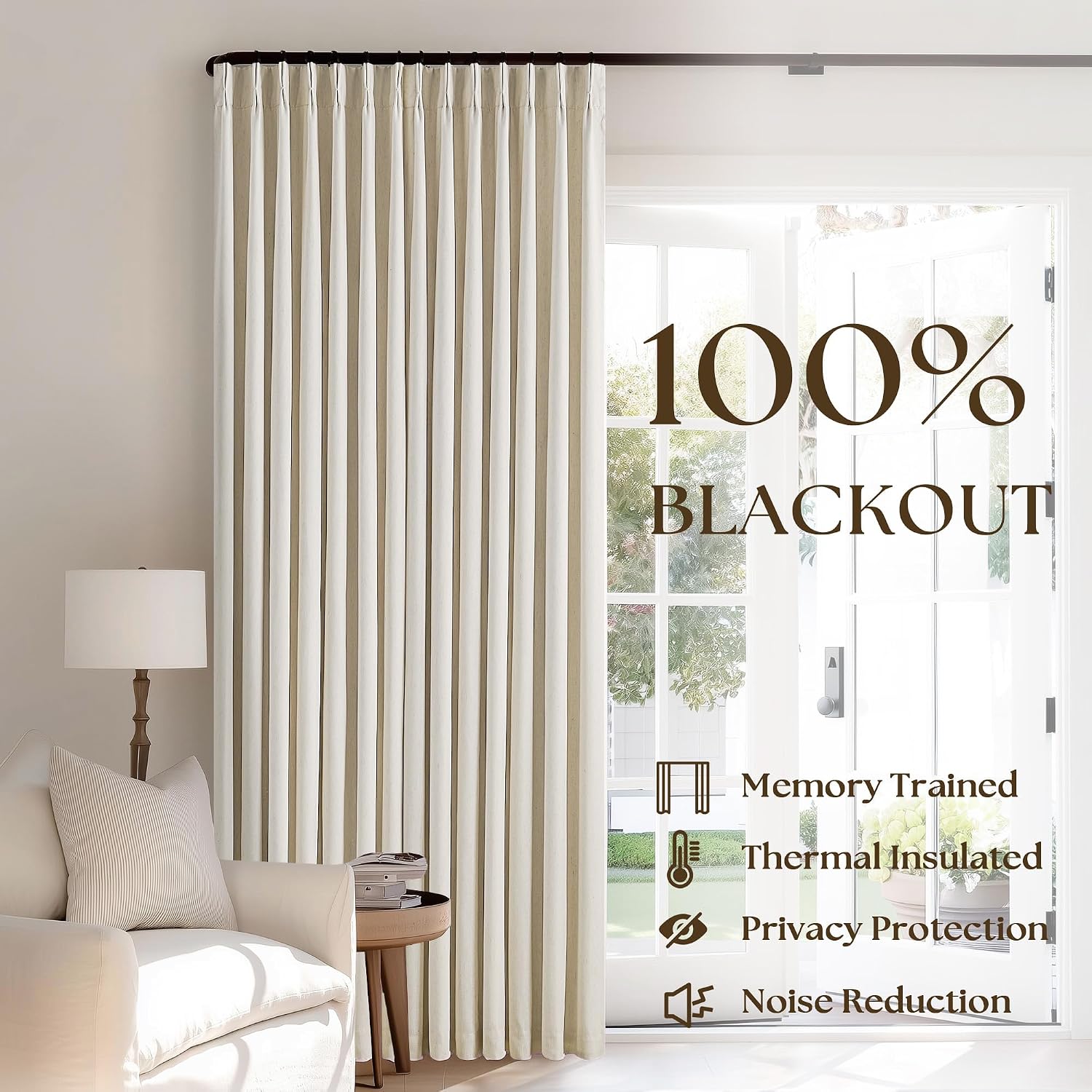 Cream Beige Linen Blackout Curtains