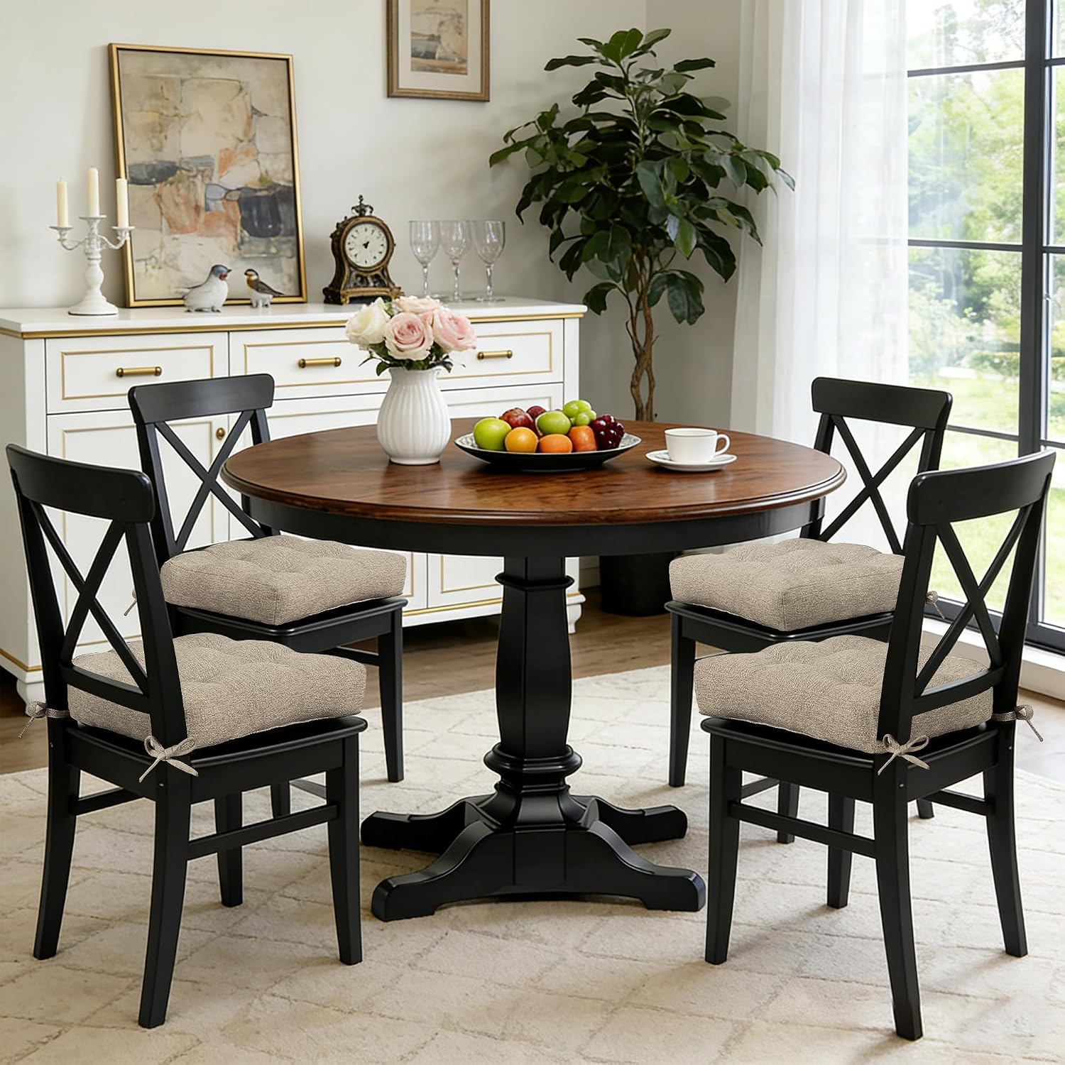Beige Non Slip Dining Chair Cushions Set of 4