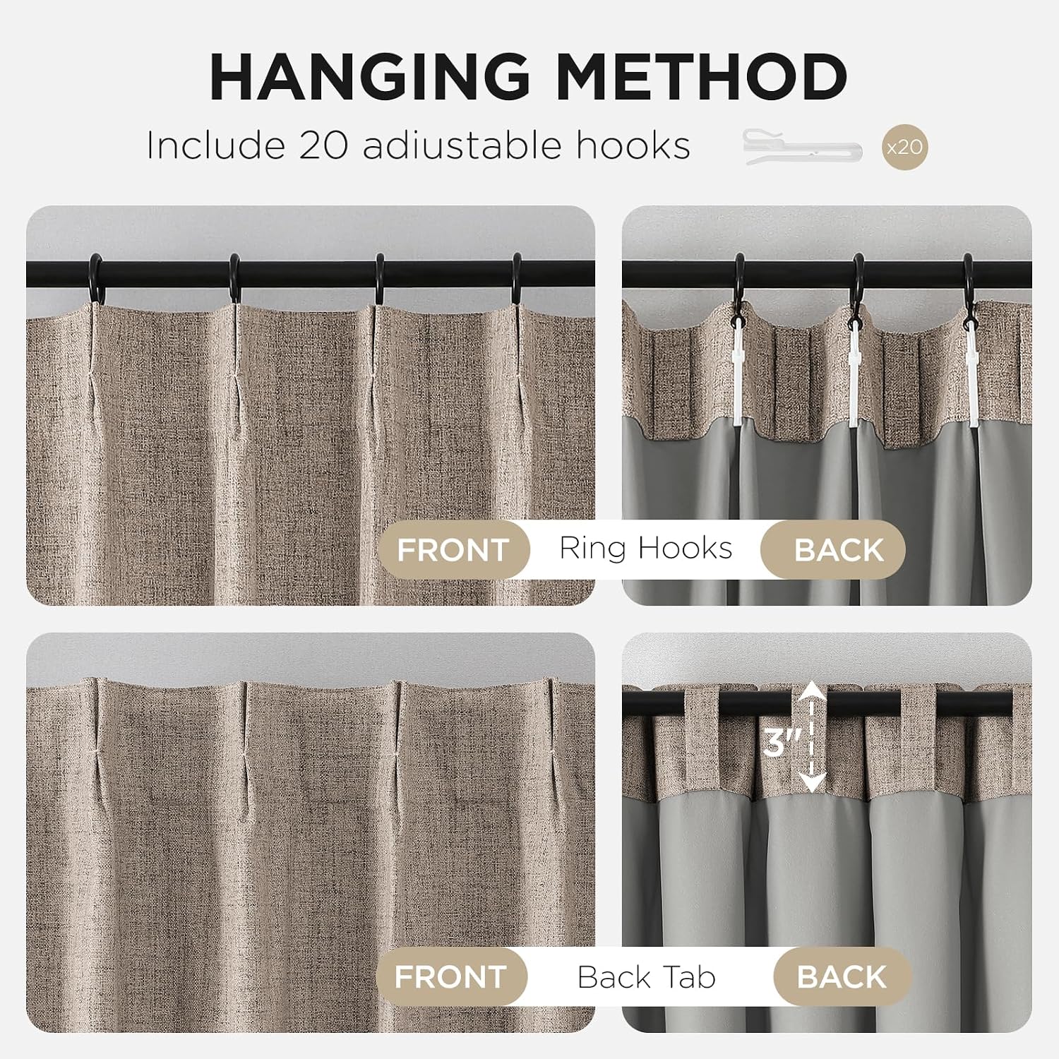 40"W x 84"L Blackout Pinch Pleated 2 Panels Linen Curtains