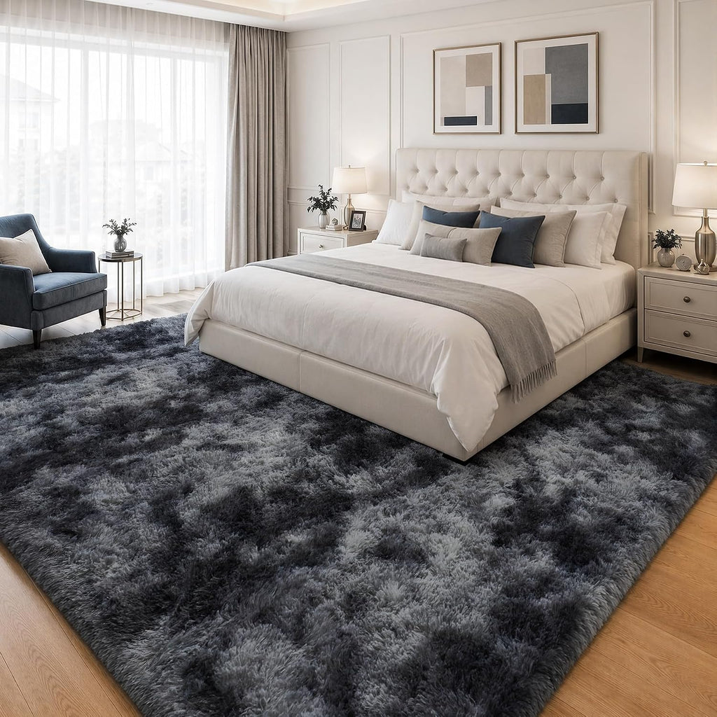 Black Grey 8x10 Non-Slip High Pile Shag Area Rug