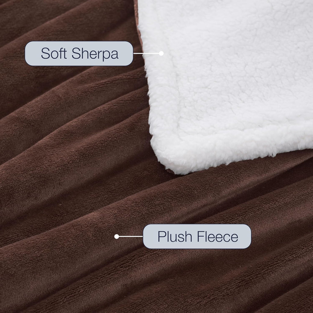 Brown Reversible Sherpa Twin Size Throw Blanket