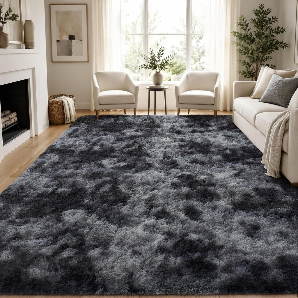 Black Grey 8x10 Non-Slip High Pile Shag Area Rug