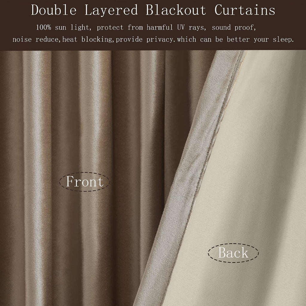 Taupe Velvet 84 Inch Blackout 2 Panels Window Curtains