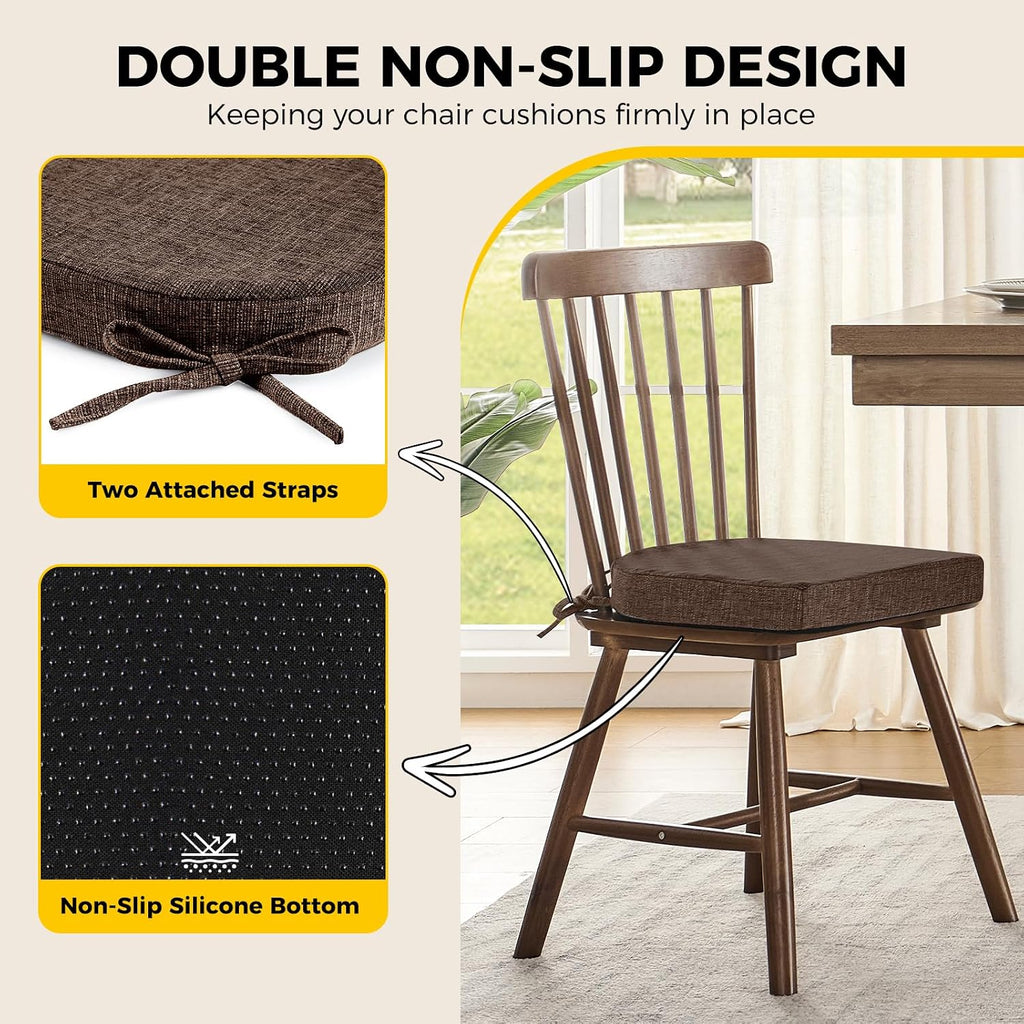 Brown Textured Foam Dining Chair Cushions 4 Pack