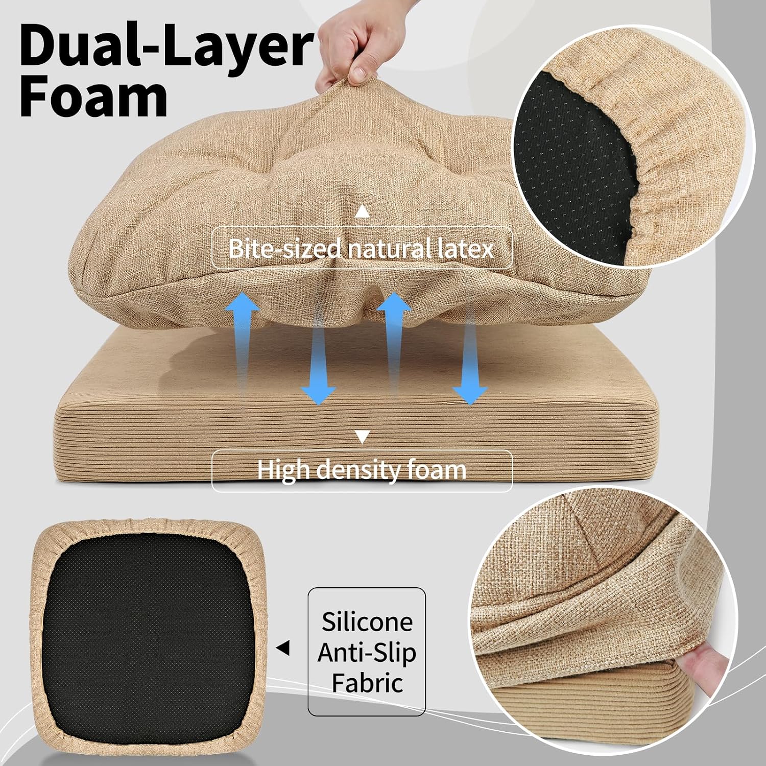 Linen Natural Latex Reversible Seat Cushion