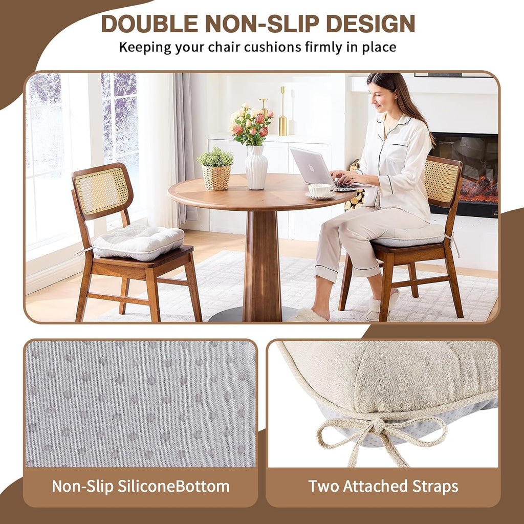 Beige Thick Dining Chair Cushions Set of 4