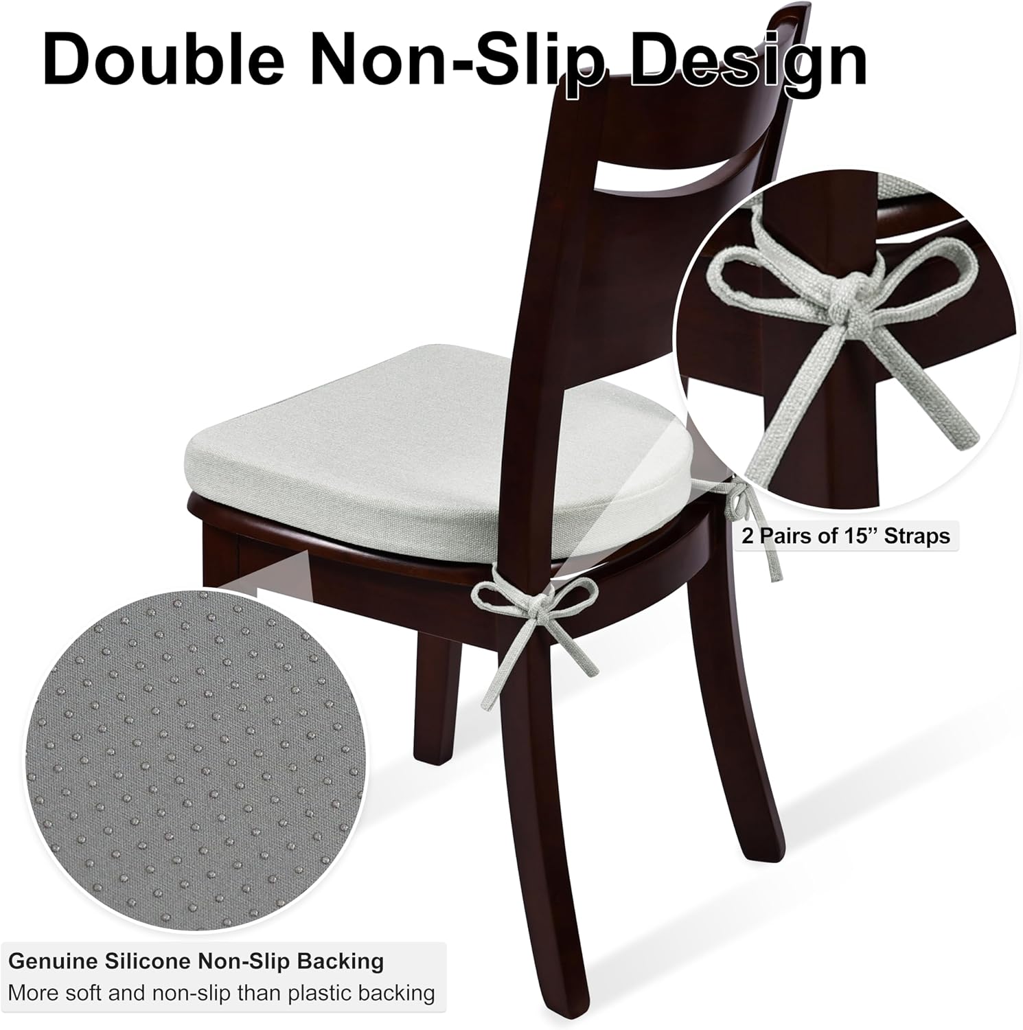 Beige Memory Foam Dining Chair Cushions 4 Pack