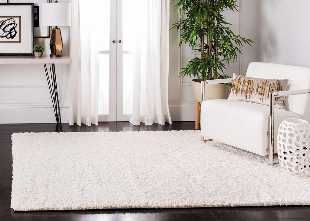 Ivory Fontana Shag 5'3"x7'6" Solid Area Rug