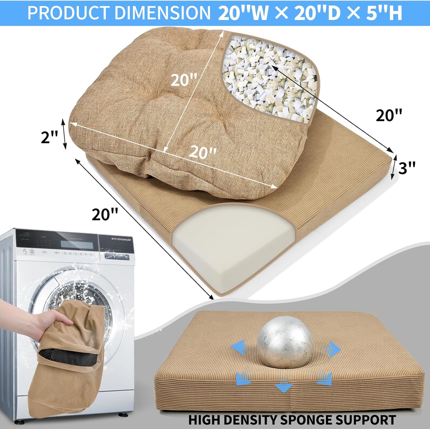 Linen Natural Latex Reversible Seat Cushion