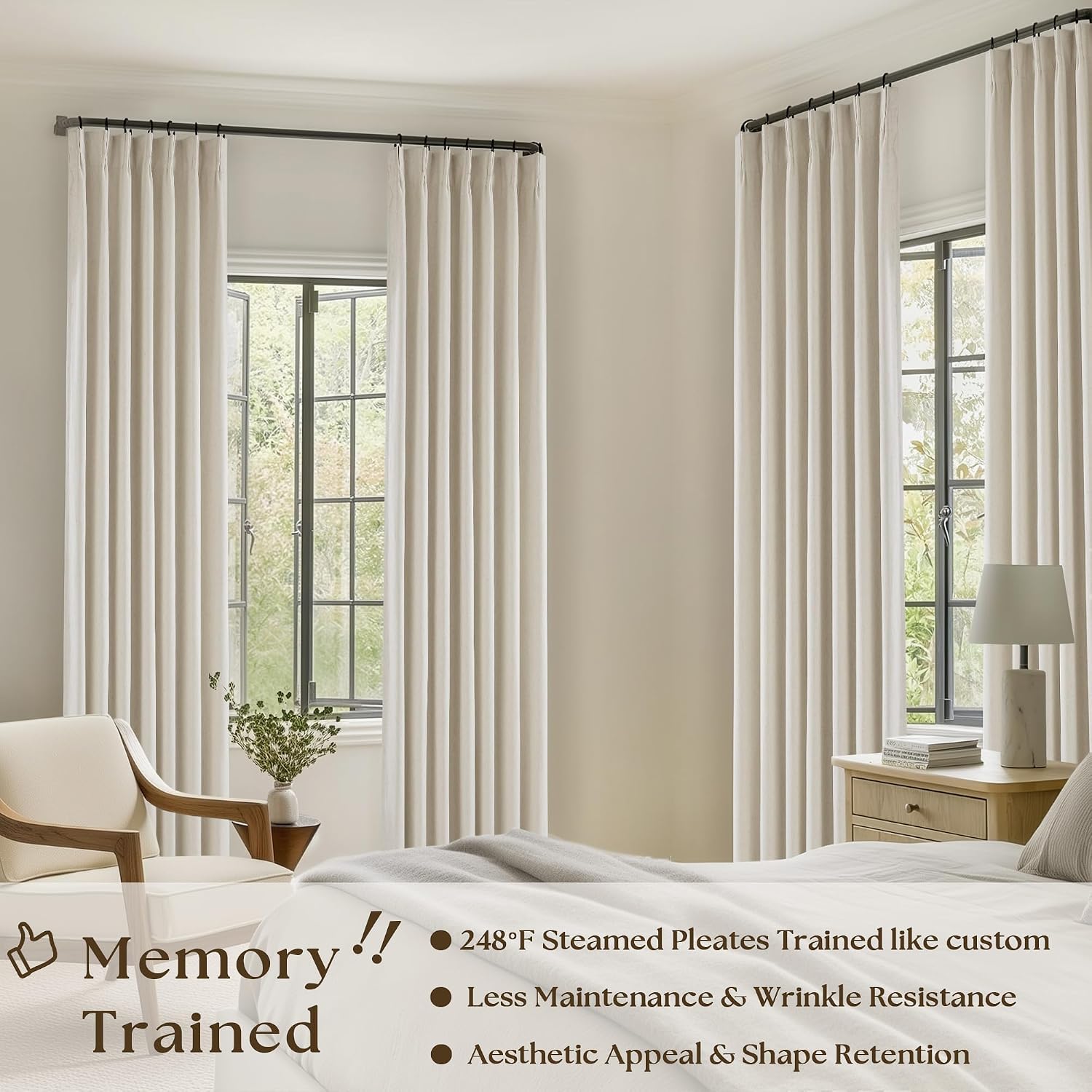 Cream Beige Linen Blackout Curtains