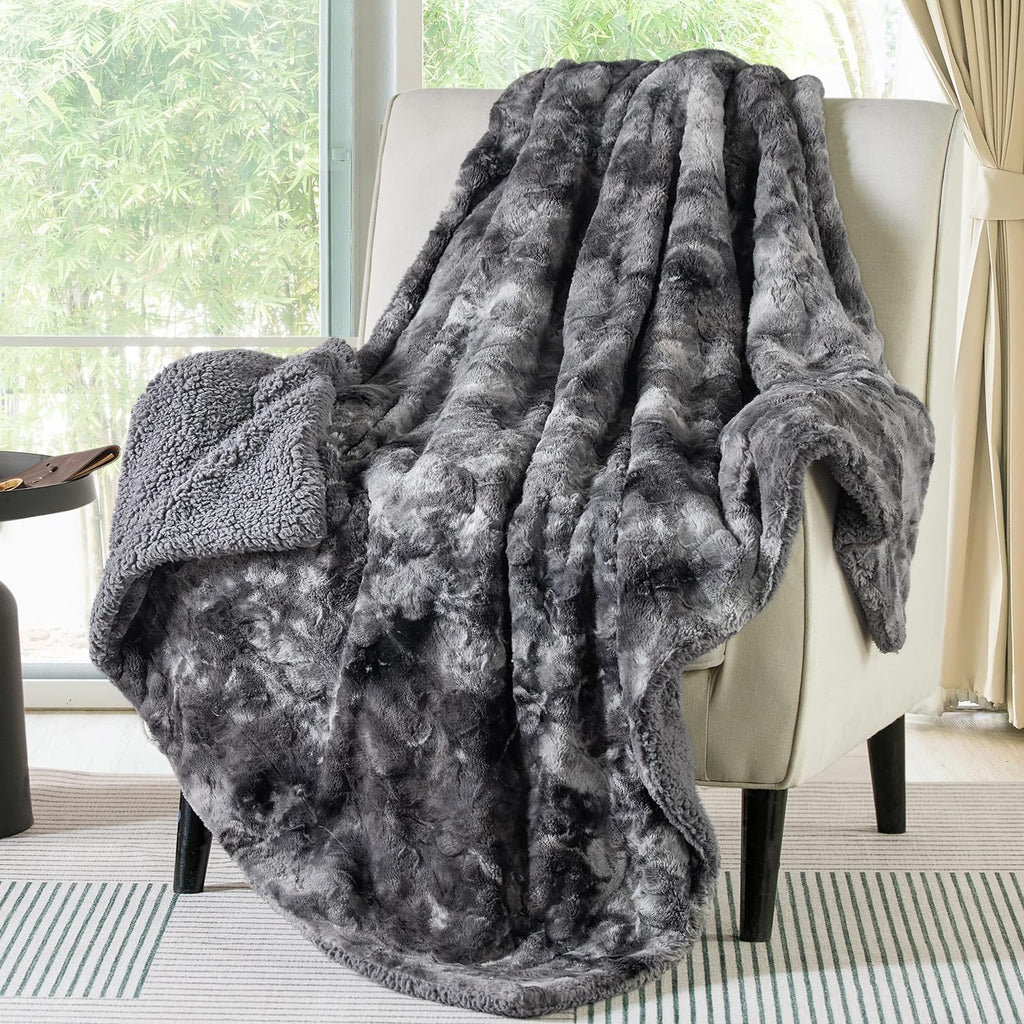 Grey Tie Dye GentleSoft Sherpa Throw Blanket
