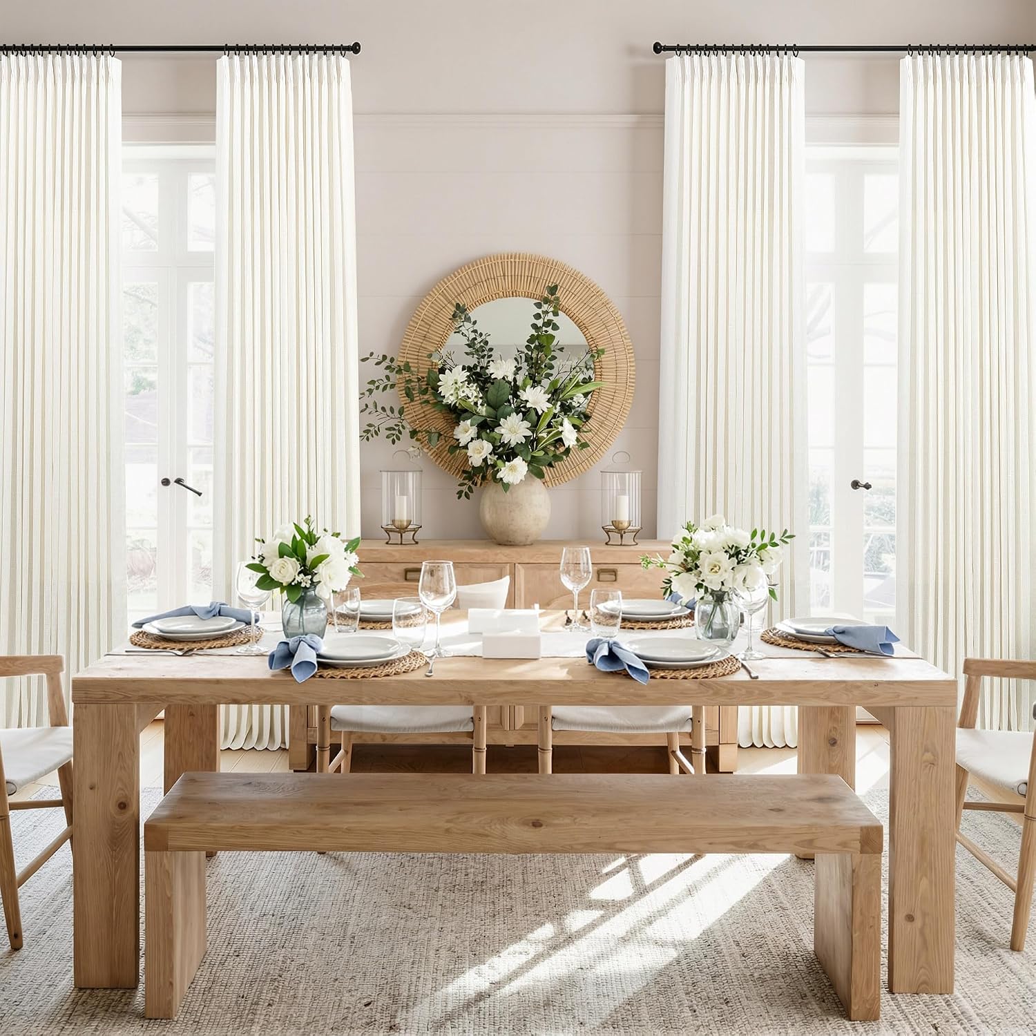 Cream 84 Inch 2 Panels Pinch Pleated Linen Curtains