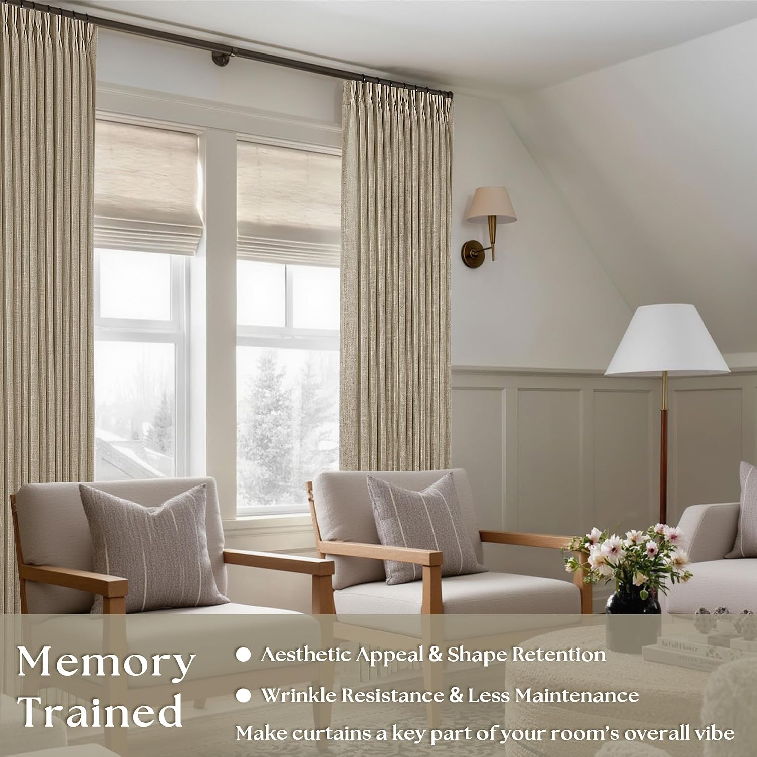 Greige Linen Pinch Pleated Curtains