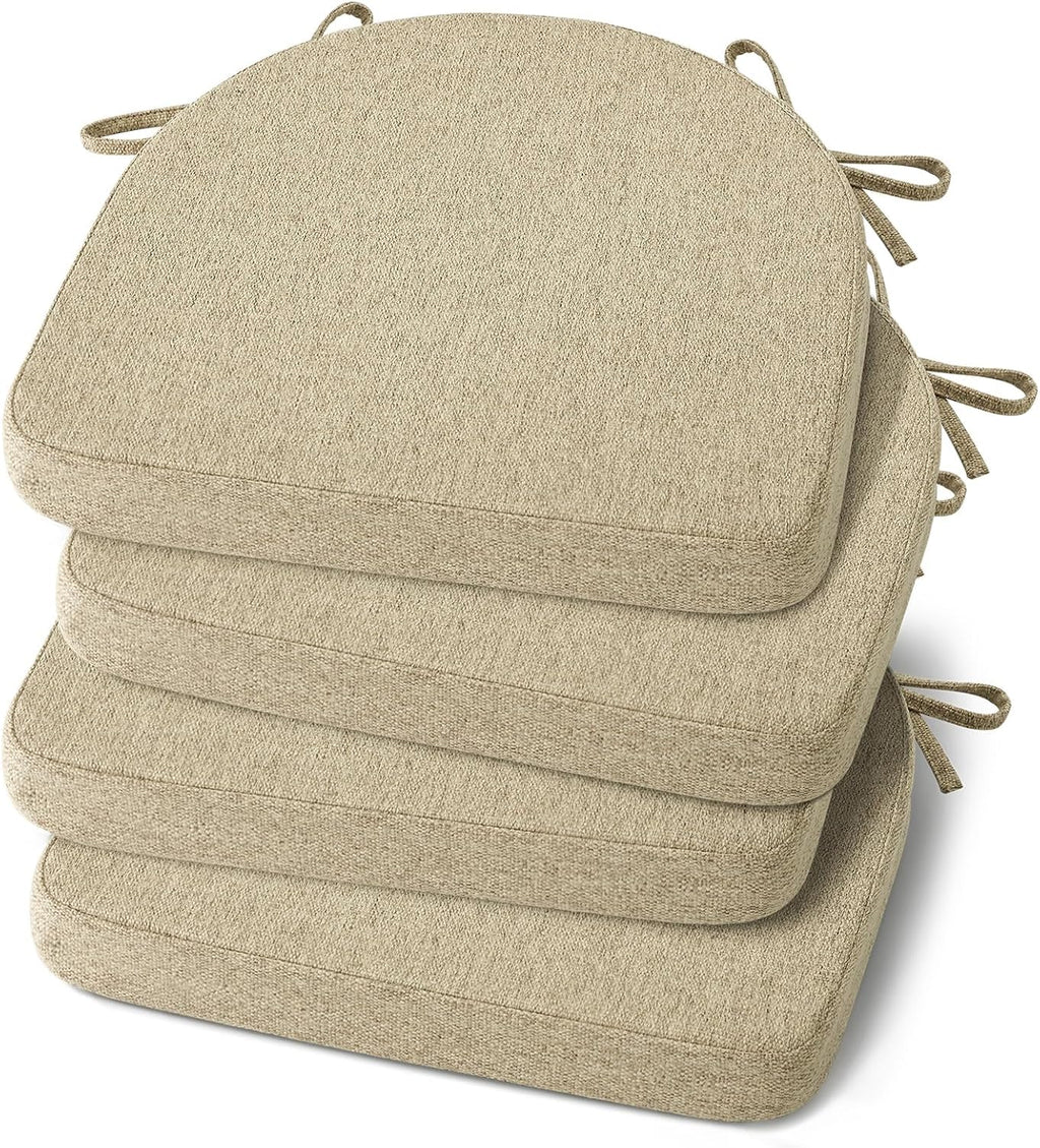 Natural Linen Non Slip Dining Chair Cushions Set of 4