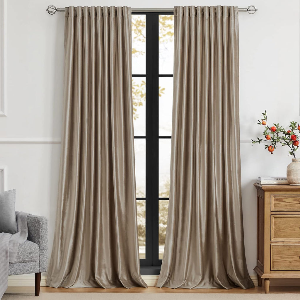 Taupe Velvet 84 Inch Blackout 2 Panels Window Curtains