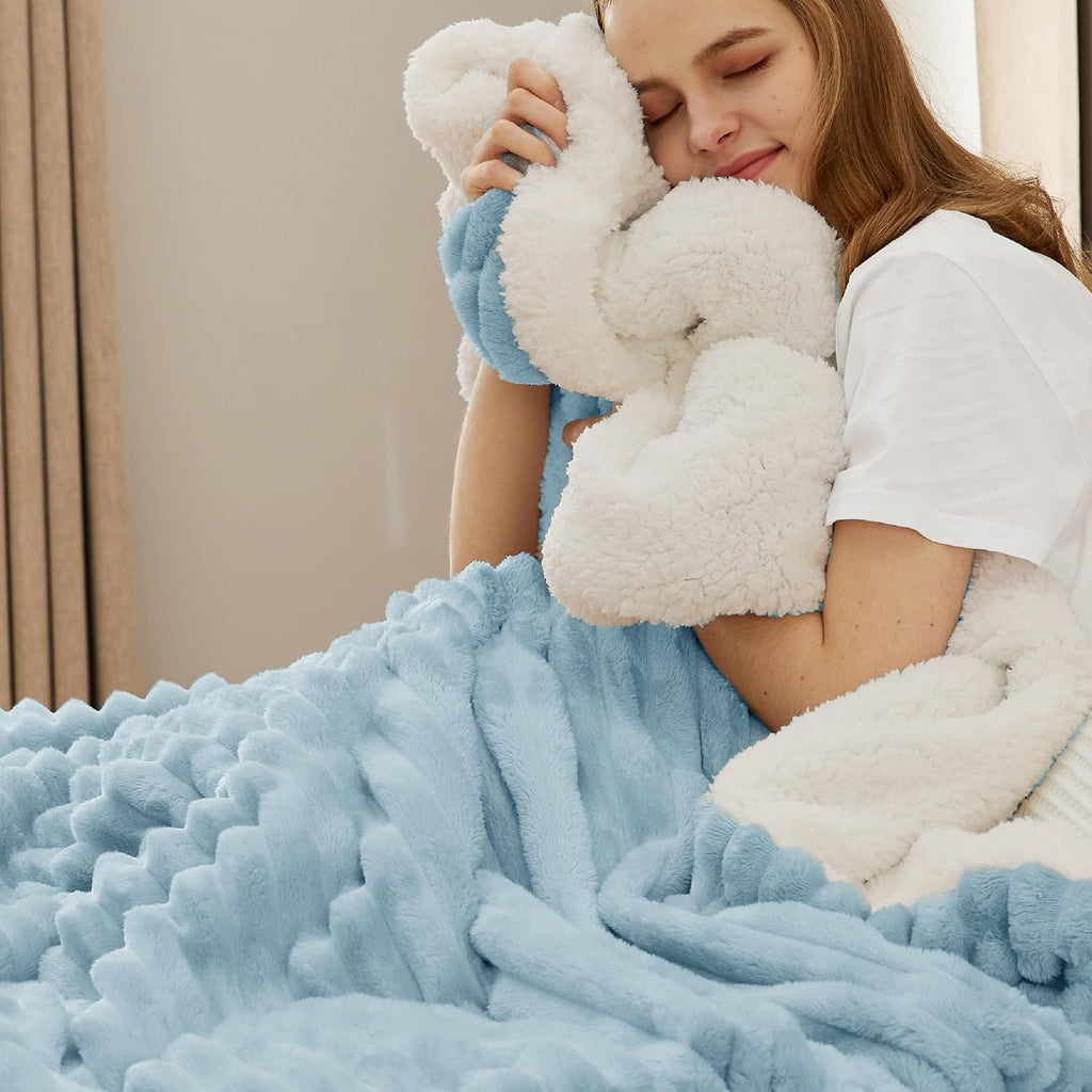 Sky Blue Thick Warm Sherpa Throw Blanket