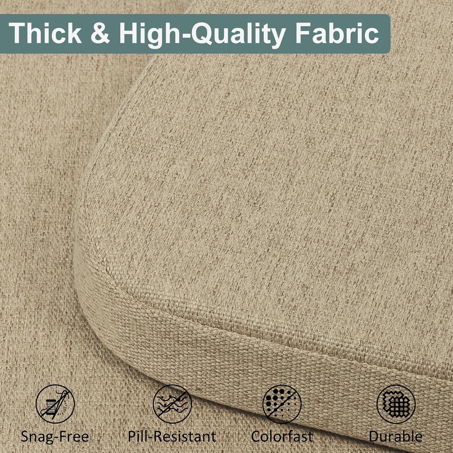 Natural Linen Memory Foam Dining Chair Cushions 4 Pack