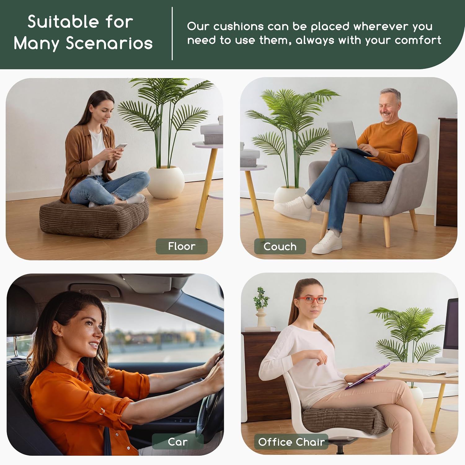Brown Tufted Corduroy Recliner Seat Cushion