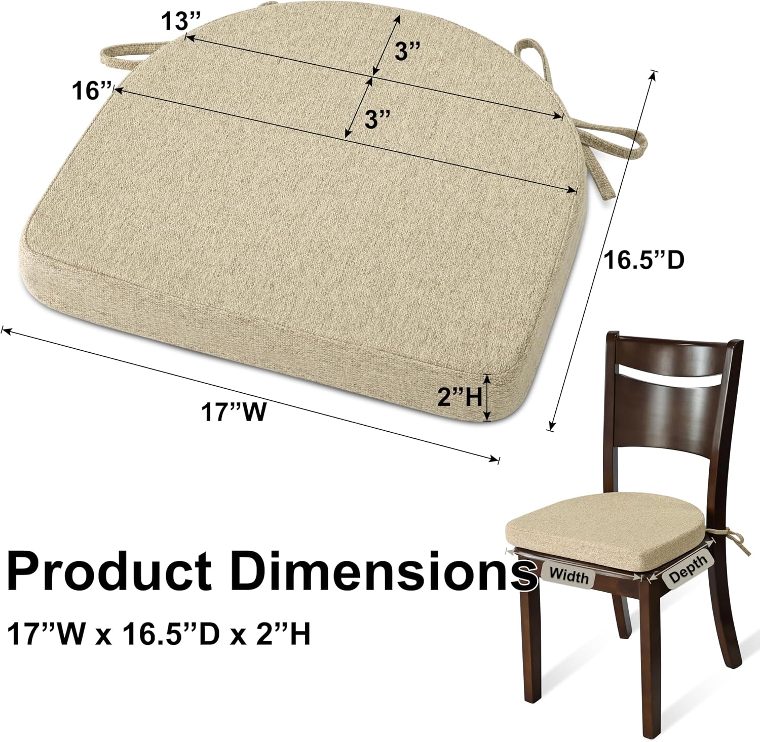 Natural Linen Non Slip Dining Chair Cushions Set of 4