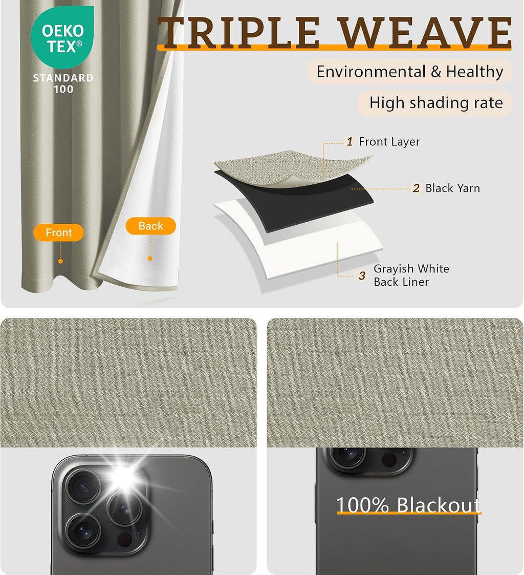 Linen Beige 54x84 Inch Herringbone Blackout 2 Panels Curtains