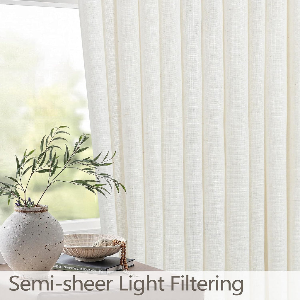 Cream 84 Inch 2 Panels Pinch Pleated Linen Curtains