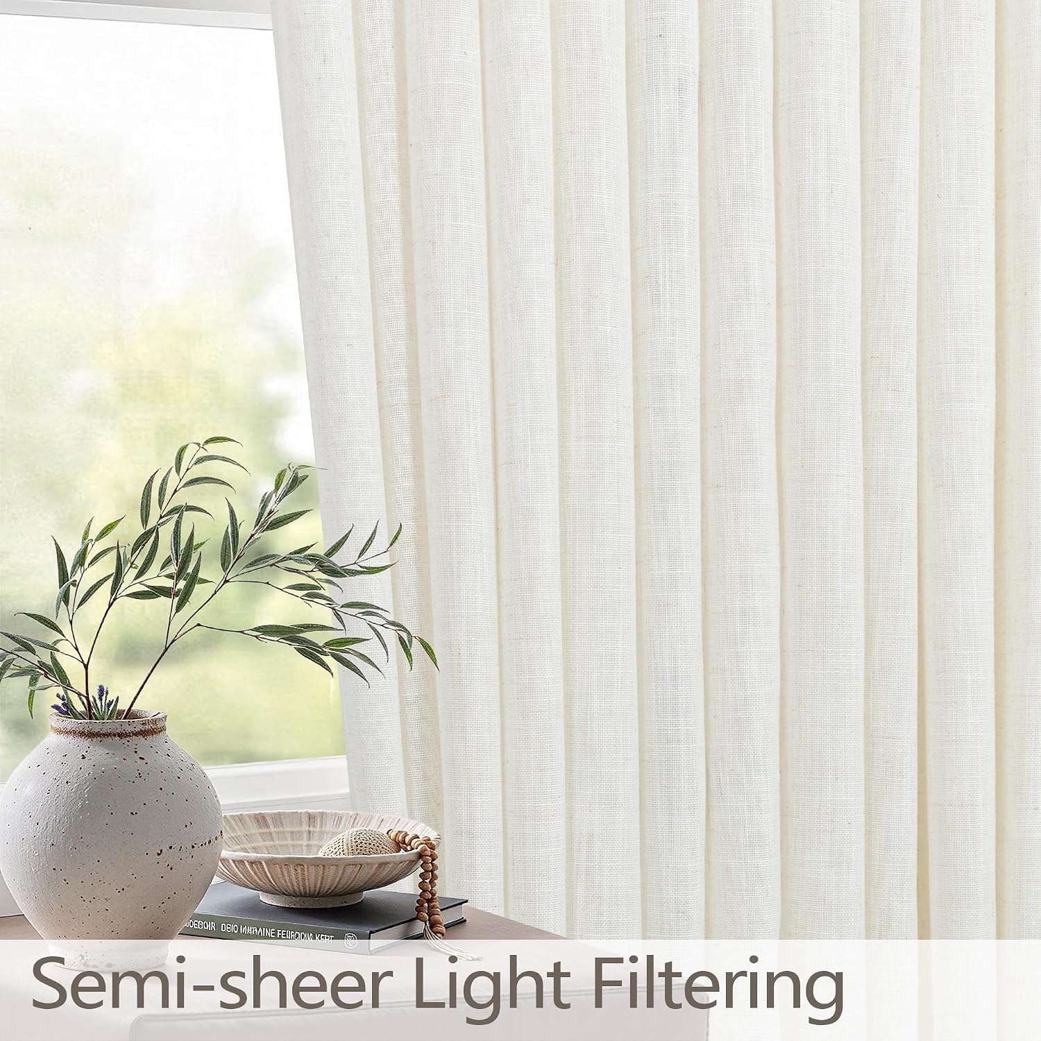 Cream 84 Inch 2 Panels Pinch Pleated Linen Curtains