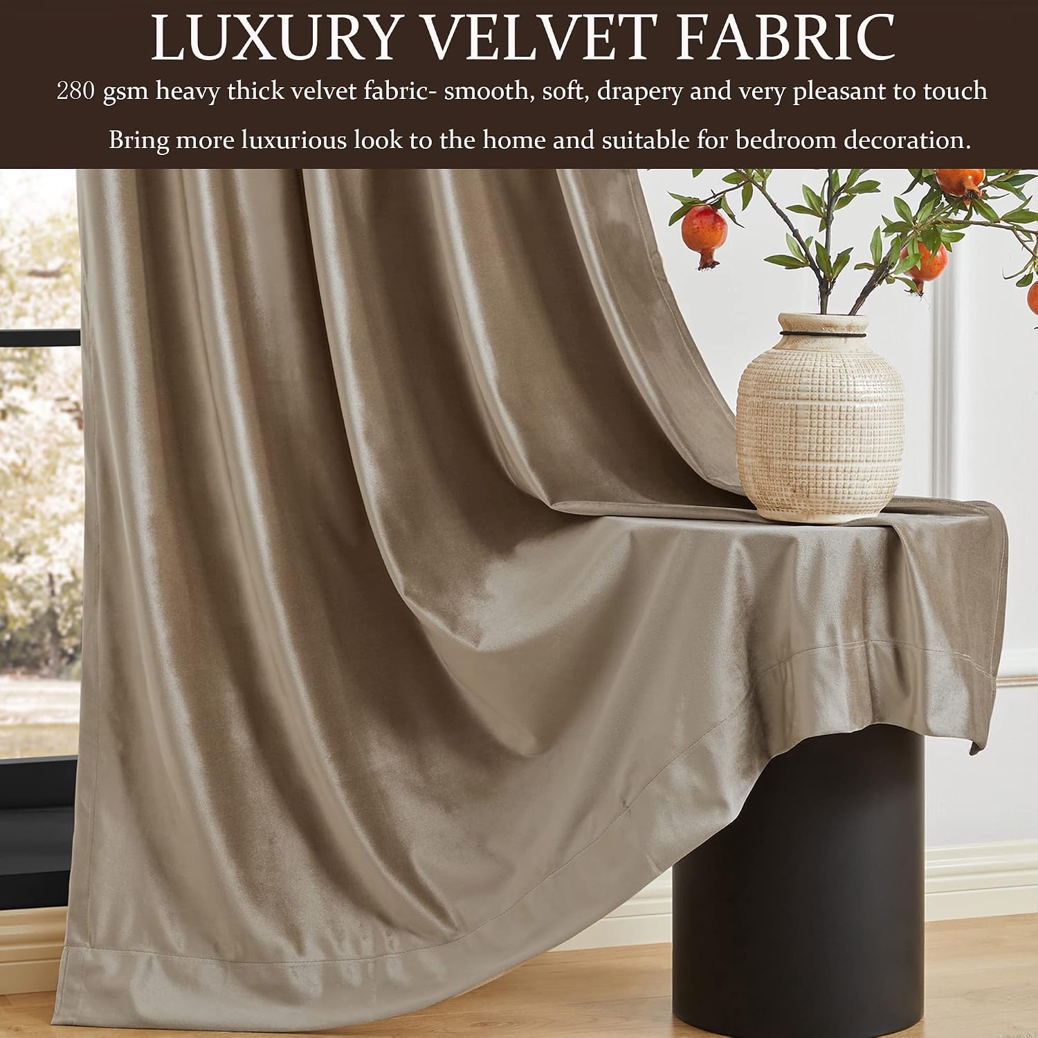 Taupe Velvet 84 Inch Blackout 2 Panels Window Curtains