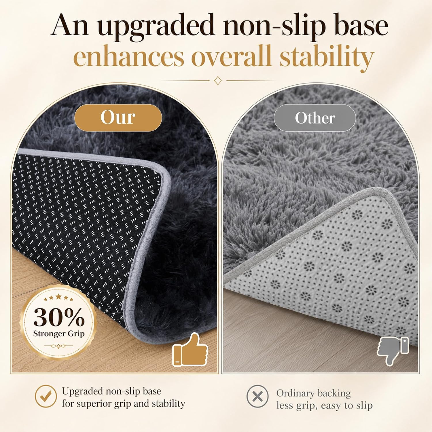 Black Grey 8x10 Non-Slip High Pile Shag Area Rug