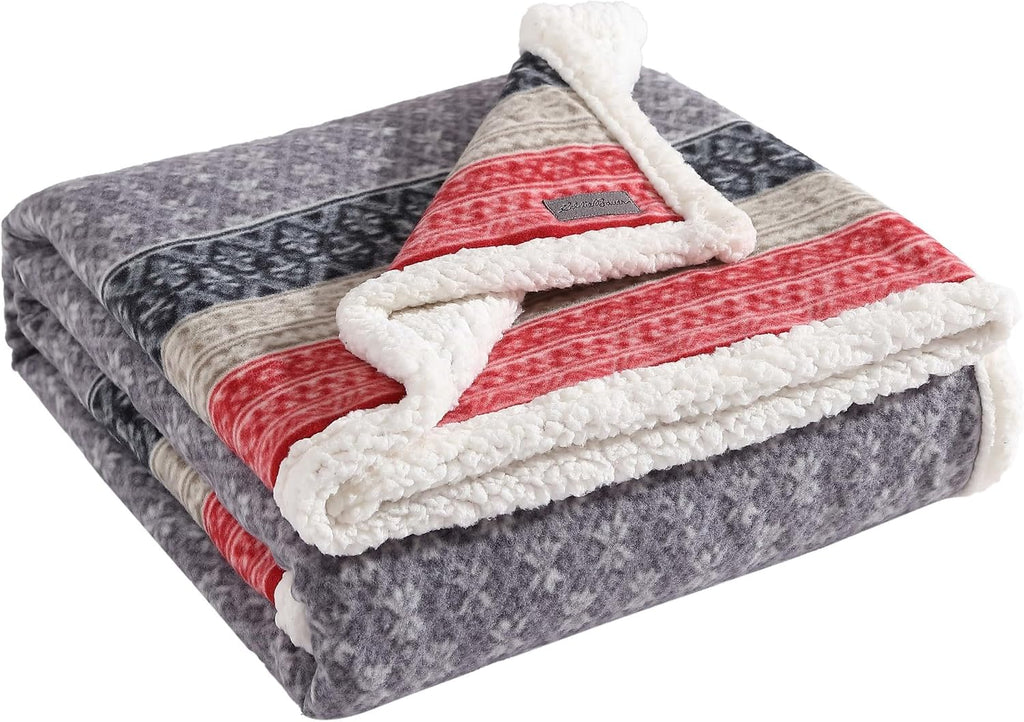 Dark Steel Fair Isle Sherpa Throw Blanket