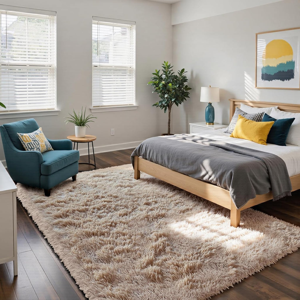 Beige 8x10 Anti-Skid Fluffy Shag Area Rug