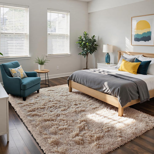 Beige 8x10 Anti-Skid Fluffy Shag Area Rug