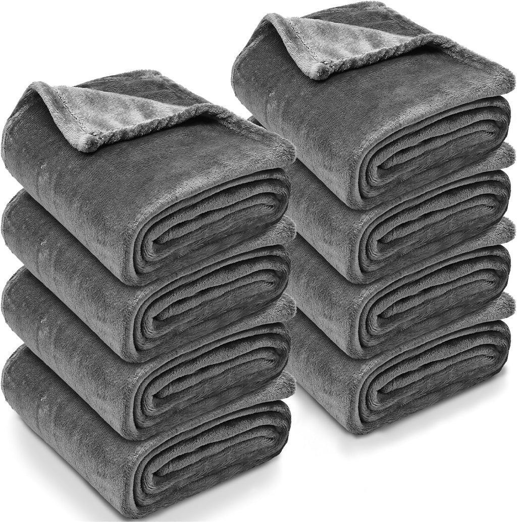 Dark Gray Bulk 8 Pack Flannel Throw Blankets