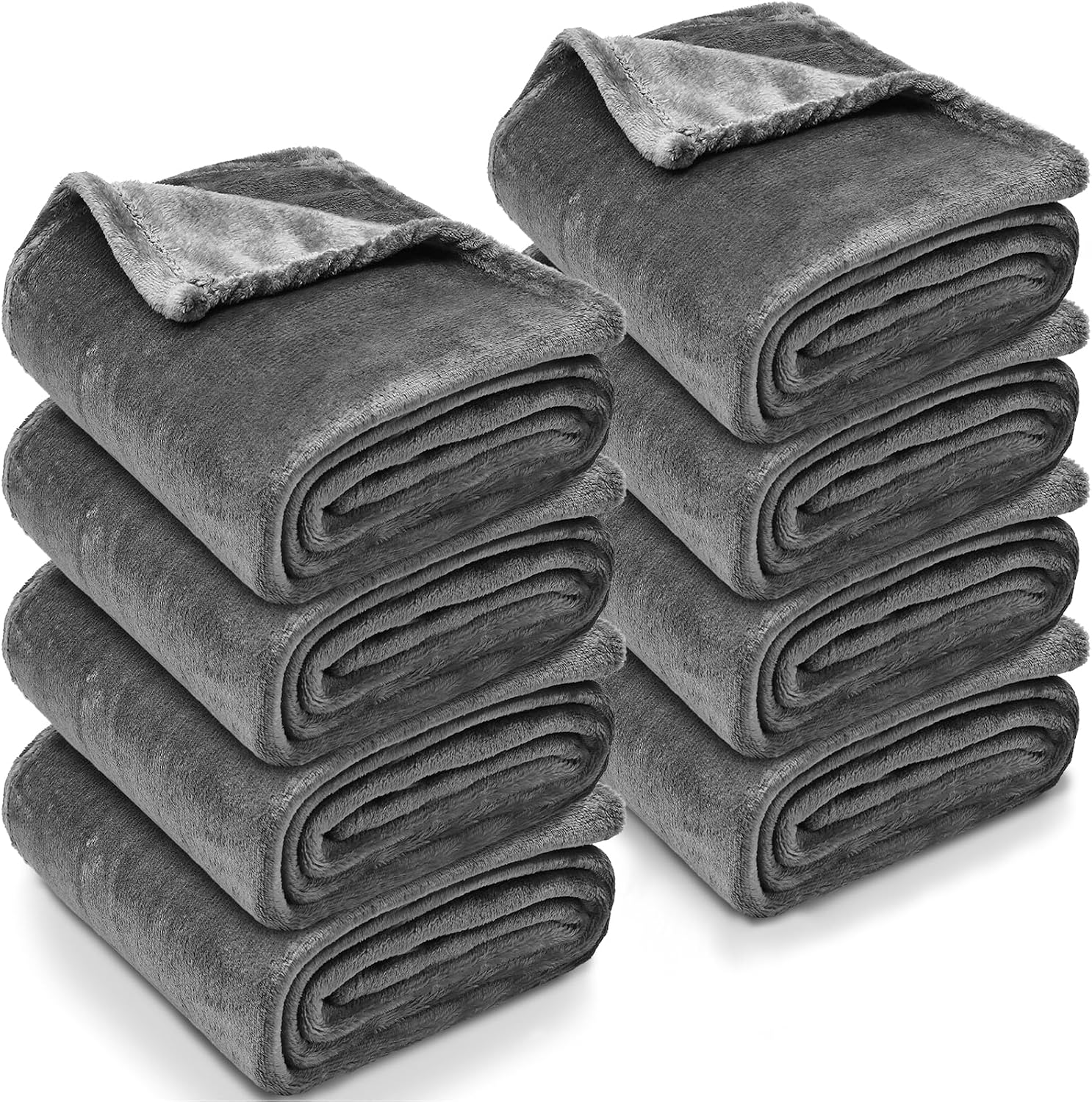 Dark Gray Bulk 8 Pack Flannel Throw Blankets