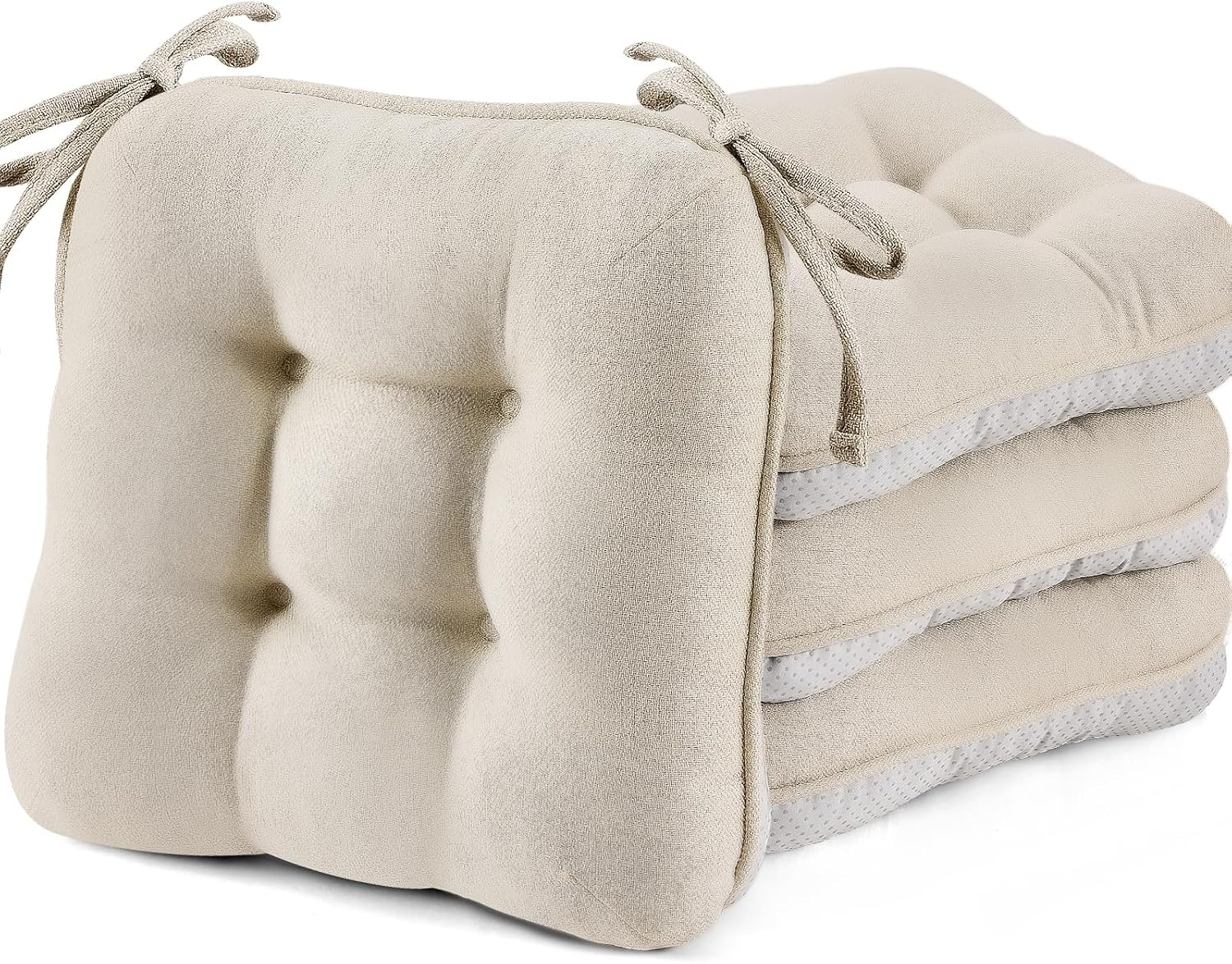Beige Thick Dining Chair Cushions Set of 4