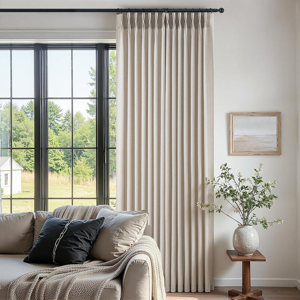Beige Linen Pinch Pleated Curtains