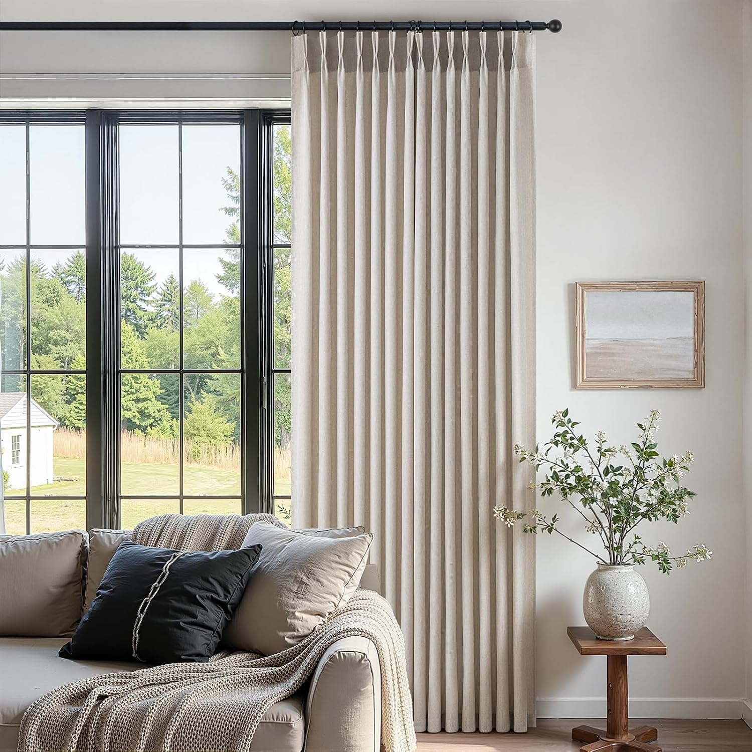 Beige Linen Pinch Pleated Curtains