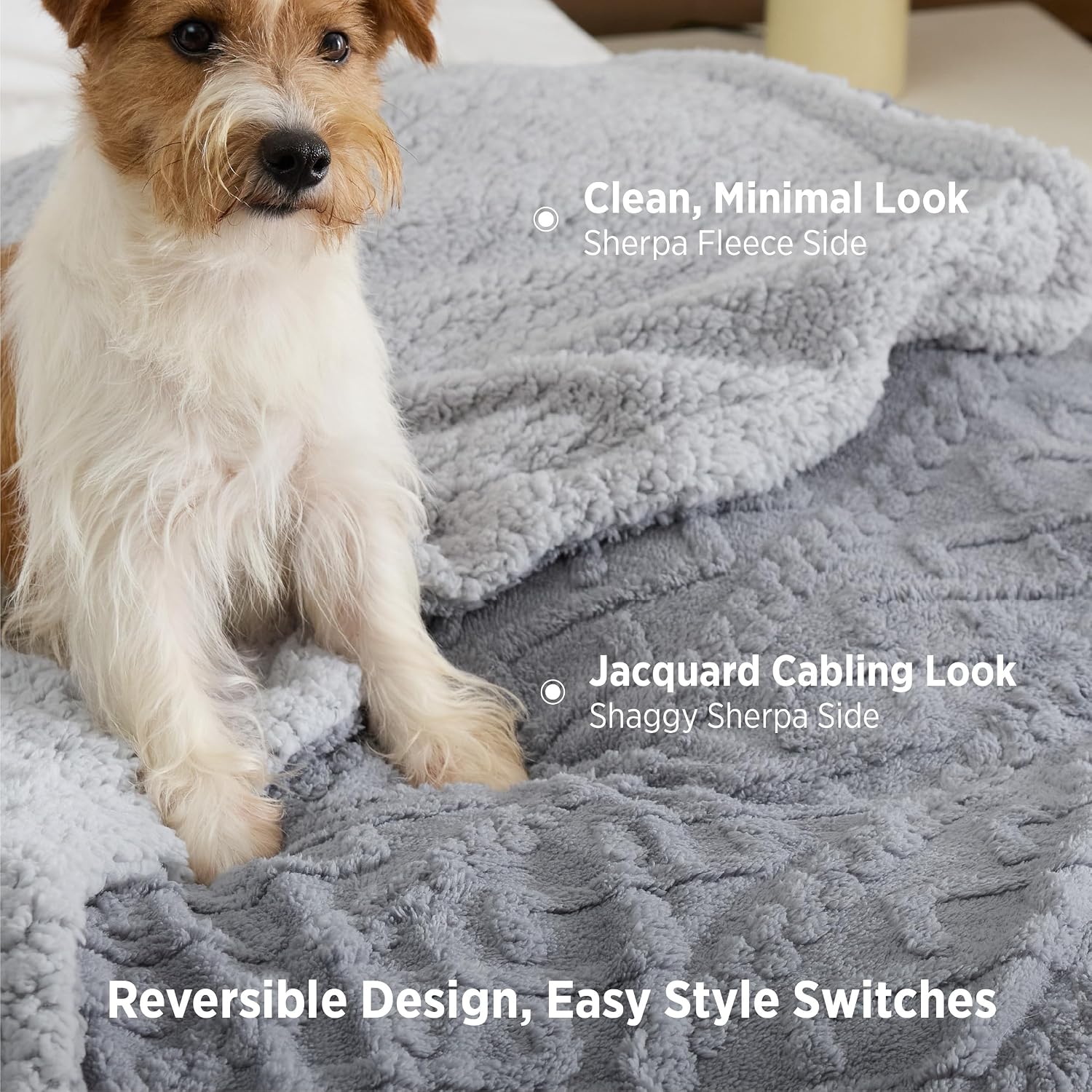 Grey Cable Jacquard Gentlesoft Sherpa Throw Blanket